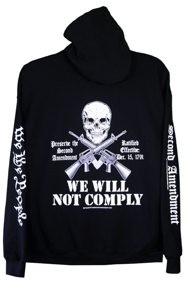 Hoodie we will not comply skull black png